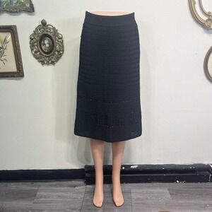 Wilfred Black Textured Knit Midi Skirt Ribbed Waist Size S
